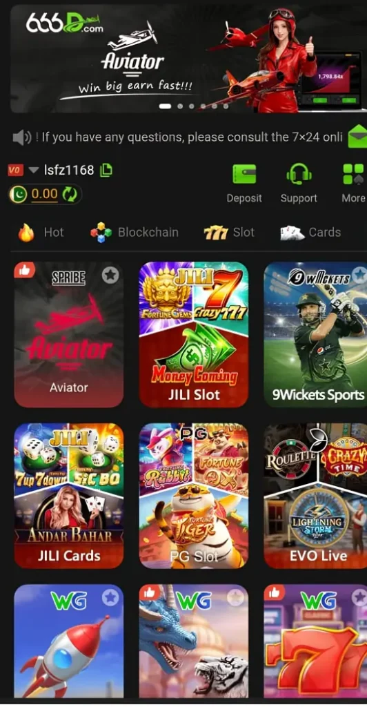 666D Game Real platform interface showing exciting casino, slot, and sports betting options with a smooth and user-friendly design.