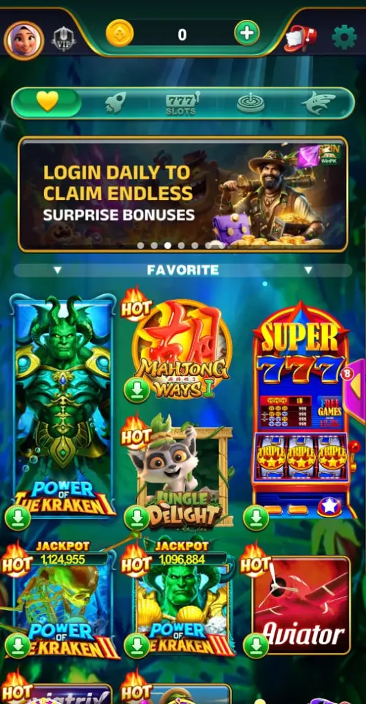 Spin Win PK Game official platform interface showing exciting casino slot and sports betting options with a smooth and user-friendly design.